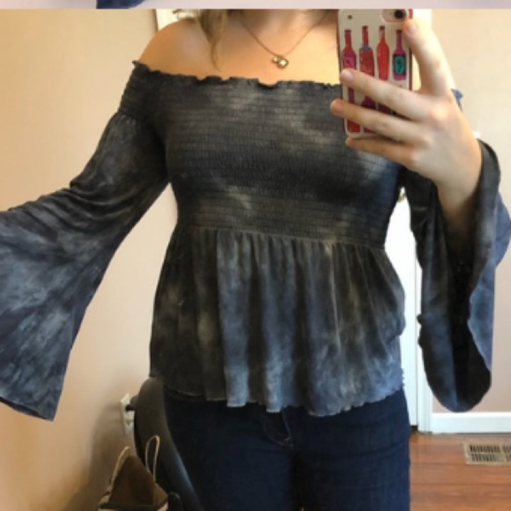 American Eagle TieDye Off-Shoulder Bell Sleeve Top